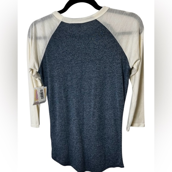 NWT LuLaRoe Raglan Baseball Tee Women’s XXS Blue Cream 3/4 Sleeve Casual Top - Picture 2 of 3